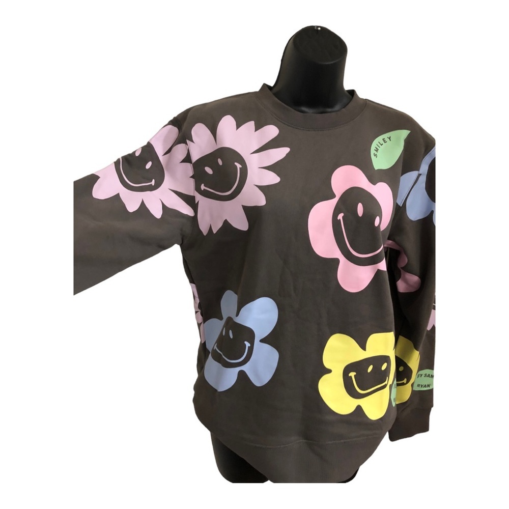 BSR by Samii Ryan dark gray sunflower smiley faces‎ pullover sweatshirt size XS - Picture 12 of 16